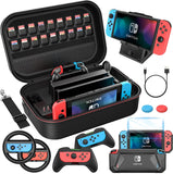 HEYSTOP Switch Accessories Bundle 12 in 1 Compatible with Nintendo Switch, Gift Kit with Carrying Case, Protective Case Cover, Screen Protector, PlayStand, Joycon Grip & More (Black)