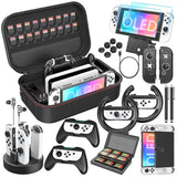 Mooroer Switch OLED Accessories Bundle 27 in 1 for Nintendo Switch OLED Model 2021, Gift Kit for OLED Carrying Storage Case, Dockable Protective Case Covers, Screen Protector, Joycon Grip & More