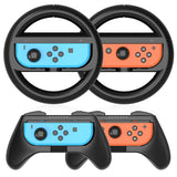 HEYSTOP Switch Wheel Controller for Nintendo Switch & Switch OLED Model 2021 (4 Pack) Joy Con Controller Grip and Switch Steering Wheel for Mario Kart (Black)