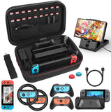 HEYSTOP 12 in 1 Switch Carry Case  for Nintendo Switch, PlayStand, Joycon Steering Wheel (Black)
